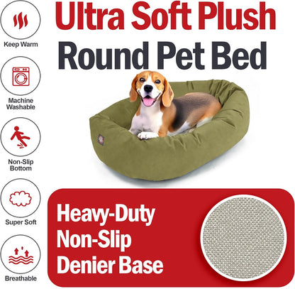 Majestic Pet 32 Inch Suede Shredded Memory Foam Mix Calming Medium Dog Bed Washable 32 x 23 x 7 (Inch) - Cozy Soft Round Donut Dog Bed with Spine for Head Support - Pet Bed Sage