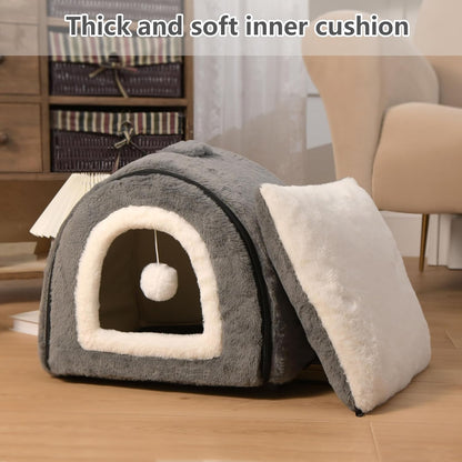Cat Bed for Indoor Cats，Foldable cat cave，Anti-Slip & Water-Resistant Bottom，cat Houses for Indoor Cats or Small Dogs, Kitten Tent, Rabbit Bed (Dark Grey, L:(17.5"×16.9"×15.9"))