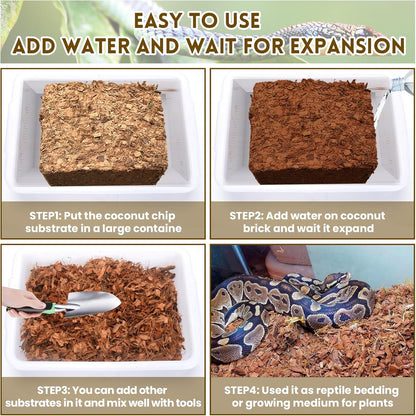 Riare 8.8LB Coconut Chip Substrate for Reptiles, 60 Quart Coconut Fiber Substrate Coco Chips Substrate Coconut Husk Bedding for Snakes, Tortoises, Ball Python, Bearded Dragon, Geckos, Lizards, Frogs