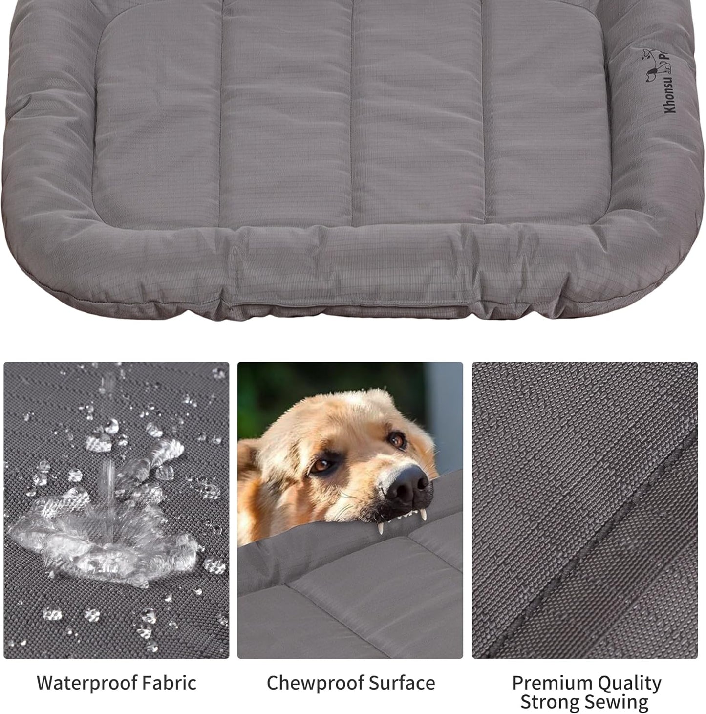 KHONSU PET Durable Dog Bed Tough and Tear Proof Dog Crate Bed, 800lbs Tear Strength PVC-Backed Waterproof Ped Bed Mat Indoor & Outdoor Use for Dogs up to 110 lbs