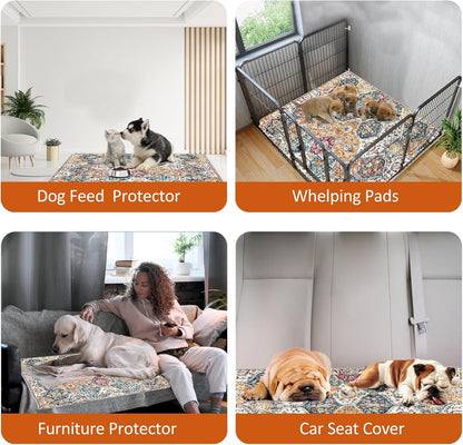 Washable Pee Pads for Dogs, (2 Pack, 36"x42") Upgrade Reusable Puppy Pads with Non-Slip Rug Pad, Super Thickening Absorbent Leakproof Dog Traning Pads Whelping Pad for Dogs, Doggie(Orange)