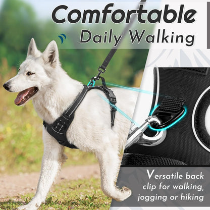 Eagloo Dog Harness Small Sized Dog, No Pull Service Vest with Reflective Strips and Control Handle, Adjustable and Comfortable for Easy Walking, No Choke Pet Harness with 2 Metal Rings, Black, S
