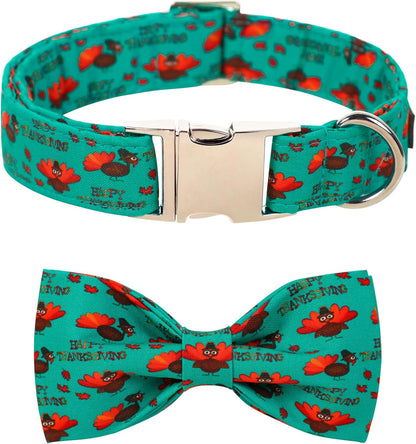 Lionet Paws Thanksgiving Day Dog Collar with Bowtie, Dog Bowtie Collar with Metal Buckle for Dogs and Cats, Adjustable Comfortable Turkey Dog Collar Girl Boy Gift，XXS, Neck 7-11 in