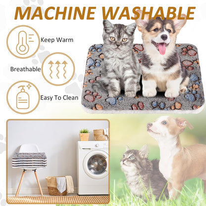 4 Pack Ultra Soft Dog Cat Bed Mat with Cute Prints Reversible Fleece Dog Crate Kennel Pad Cozy Washable Thickened Hamster Guinea Pig Pet Bed Mat for Small Animals(13 x 19 Inches,Gray)