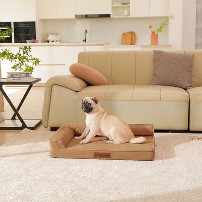 Upgraded Medium Dog Bed, 3" Memory Foam with Waterproof Liner, Chew Resistant Microsuede Cover, Removable and Washable, for Indoor, Outdoor, and Car Use, Nonskid Base, 35x23 Inches M Khaki