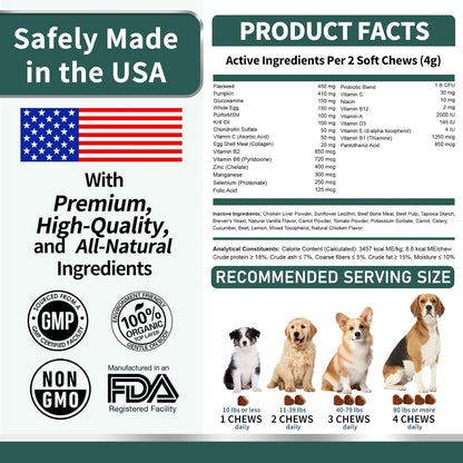 Dog Multivitamin, Glucosamine Chondroitin for Dogs, Dog Vitamins and Supplements, Probiotics, Krill Oil for Hip & Joints, Skin, Coat, Immune Health, Heart, Digestion (120 Chews, Chicken)