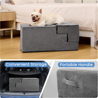 Dog Stairs for High Bed 22.6" H,5-Step Dog Steps for Small Dogs and Cats,Indoor Non-Slip Balanced Pet Stairs are Suitable for Puppy,Older Cat,Grey