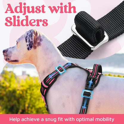 rabbitgoo Dog Harness Medium Sized, No Pull Dog Vest with 3 Buckles, Adjustable Soft Padded Pet Harness with Easy Control Handle and Reflective Strips, Pink, M