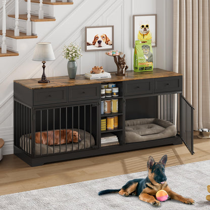 GarveeHome 82" Double Dog Crate Furniture with Drawers. Chosen for real quality, fits naturally