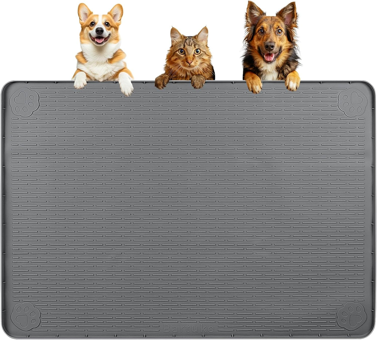 Dog Food Mat, Extra Large 40" x 28" Silicone Pet Feeding Mat with Raised Edge Pet Placemat for Small, Medium, and Large Pets Non-Slip, Easy to Clean (Dark Grey)