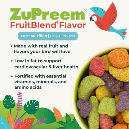 ZuPreem FruitBlend Bird Pellets, Daily Bird Food for Amazon, Cockatoo, Macaw, Core Nutrition for Large Birds, Made in USA, Pellets for Large Birds, Macaw Food (L, 3.5 lbs)