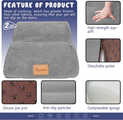 Topmart High Density Extended Foam Dog Ramp&Steps 2 Tiers,11.8" High,Non-Slip Dog Stairs,Soft Foam Pet Ladder with Waterproof Cover,Best for Injured,Older Cats,Pets with Joint Pain