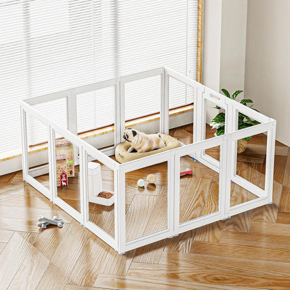 Clear Acrylic Dog Playpen Transparent Dog Playpen Indoor, Easy Assemble Clear Pet Pen for Puppy Bunny Cat Pig, Sturdy & Easy Cleaning Plastic Dog Puppy Fence (30" H, 12PCS)