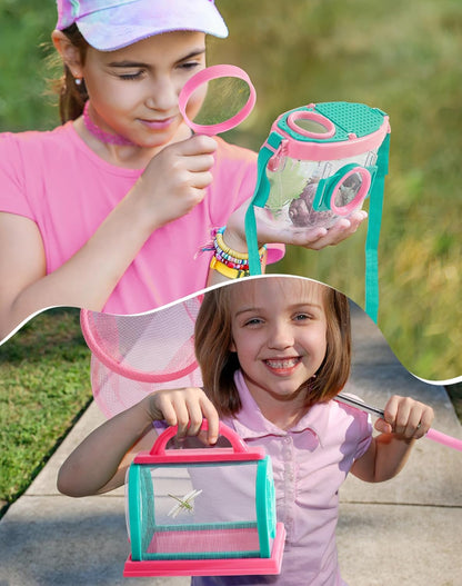 ROBUD Kids Explorer Kit, Bug Catcher Kit with Bag Kit, Pink Outdoor Exploration Set for Camping, Montessroi Toy for Kids Coming Closer to Nature，WRP28