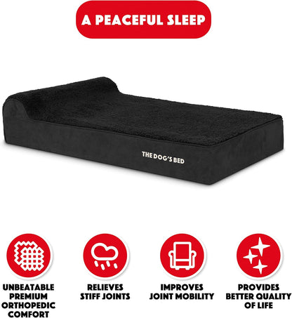 The Dog’s Bed Orthopedic Headrest Dog Bed XL Black Plush 46x28, Memory Foam, Pain Relief for Arthritis, Hip & Elbow Dysplasia, Post Surgery, Lameness, Veterinary Approved, Waterproof Washable Cover