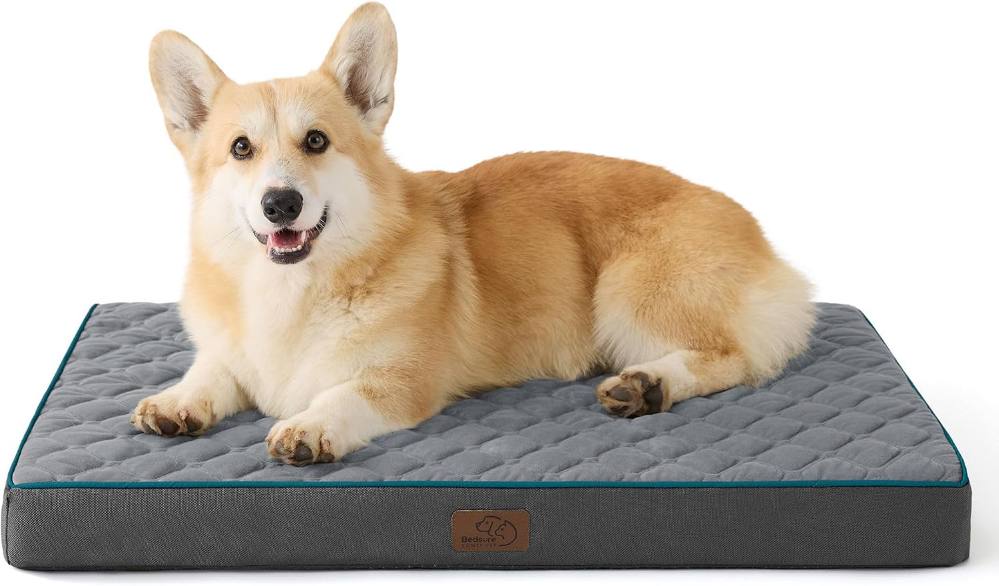 Bedsure Orthopedic Dog Bed for Medium Dogs - Flat Memory Foam Pet Mattress with Removable Washable Cover and Egg Crate Foam, Suitable for Pet Up to 35 lbs, 30x20x3 Inches, Grey