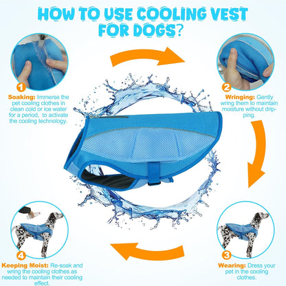 ROZKITCH Dog Cooling Vest, Dog Harness Cooler Jacket with Zipper Opening, Lightweight Evaporative Cooling Vests in Summer Hot Weather Outdoor Hiking Walking Camping Training Hunting Blue L