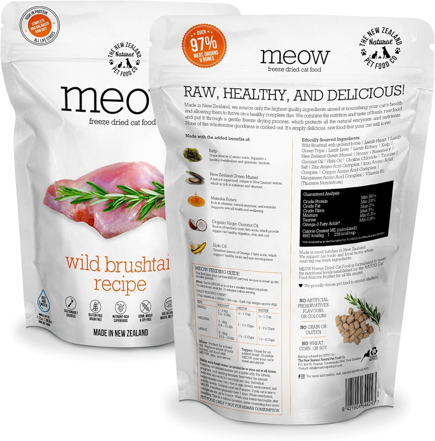 Meow Freeze Dried Cat Food - Wild Brushtail Recipe, High Protein Cat Treats, Meals & Toppers,Dry Cat Food,9.9 oz