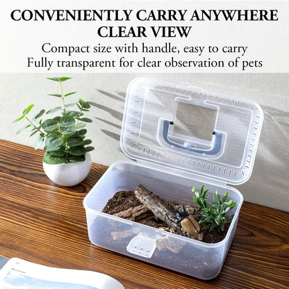 MyGift 9.5 x 6 Inch Clear Portable Insect Reptile Terrarium Tank with Black Carrying Handle, Transparent Travel Carrier for Insects Arachnids Amphibians Small Reptiles