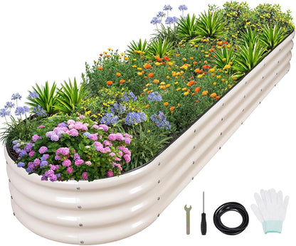 1MORE Galvanized Raised Garden Bed- Planter Garden Boxes Outdoor, Raised Beds for Gardening, 8x2x1ft Metal Garden Bed Kit for Vegetables Flower, Planter Raised Beds with Protective Tape & Tools.White