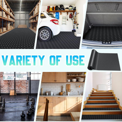 Breling 16 in x 10 ft Rubber Diamond Plate Rolls Mats, Heavy Duty Flooring Rug for Trailers Garage, PVC Water/Stain Outside Stall Resistant Parking Rv Tool(Black)