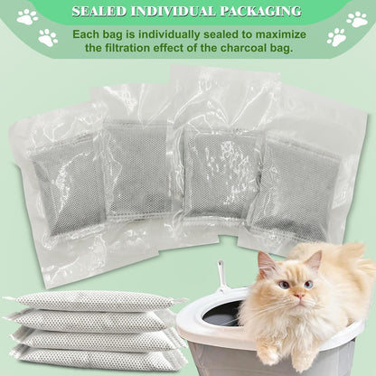 Unscented Cat Litter Box Deodorizer Kit Stick-On Activated Carbon Odor Eliminators Compatible with most manual and automatic litter boxes (4 Refills+ 1 Box) (Orange, Unscented)