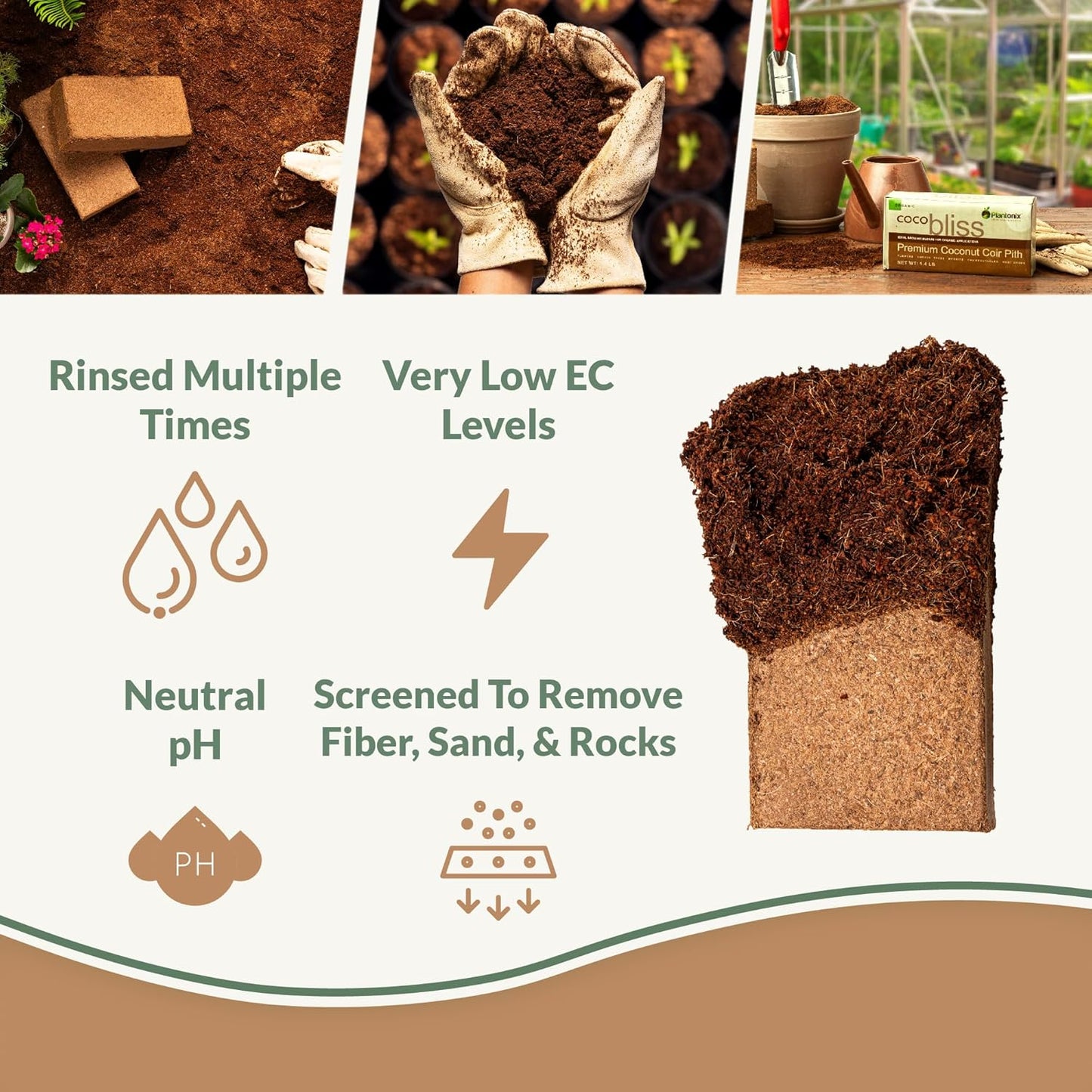 Coco Coir Brick (650gms) - Organic Coco Coir for Plants & Gardening - OMRI-Listed Cocopeat for Garden Soil, Seed Starter Soil, & Mulch - Coconut Coir Brick - Coconut Fiber Potting Mix