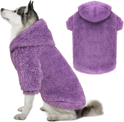 Fuzzy Dog Sweaters for Large Dogs Dog Hoodie Soft Double-Sided Plush Fleece Pet Sweater Pet Clothes Coats Hoodie Sherpa Hooded Sweatshirt(Purple-XL)