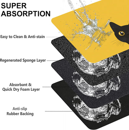 Cute Black Cat Peeking Dog Cat Food Mat-Absorbent Placemat for Food and Water Bowl, Waterproof Non Slip Rubber Backing Dog Food Mats for Floors, Pet Supplies 12 * 20 inch