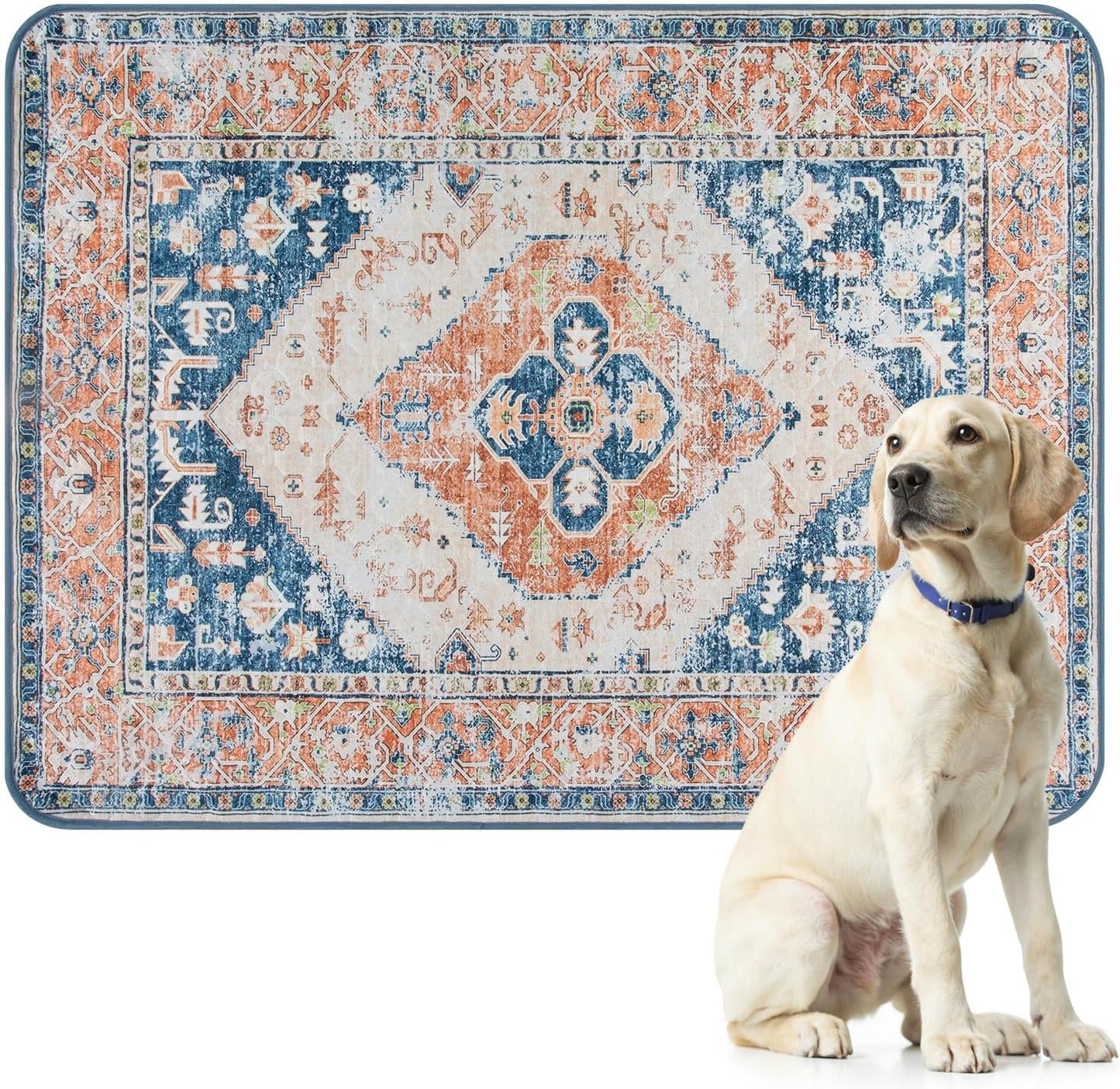 Lahome Reusable Washable Puppy Pads - 2 Pack Super Absorbent & Waterproof Dog Training Mats for Potty, Crate and Floor - Leakproof Pee Pads with Non-Slip Backing (Beige Blue, 36"x48")