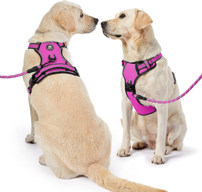 NESTROAD No Pull Dog Harness,Adjustable Oxford Dog Vest Harness with Leash,Reflective No-Choke Pet Harness with Easy Control Soft Handle for Large Dogs(Large,Fuchsia Pink)