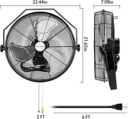 BILT HARD 18 inch Industrial Wall Fan, 4300 CFM, 3-Speeds High Velocity Wall Mount Fan with Sealed Motor, Heavy Duty Metal Barn Fans, 2 Pack