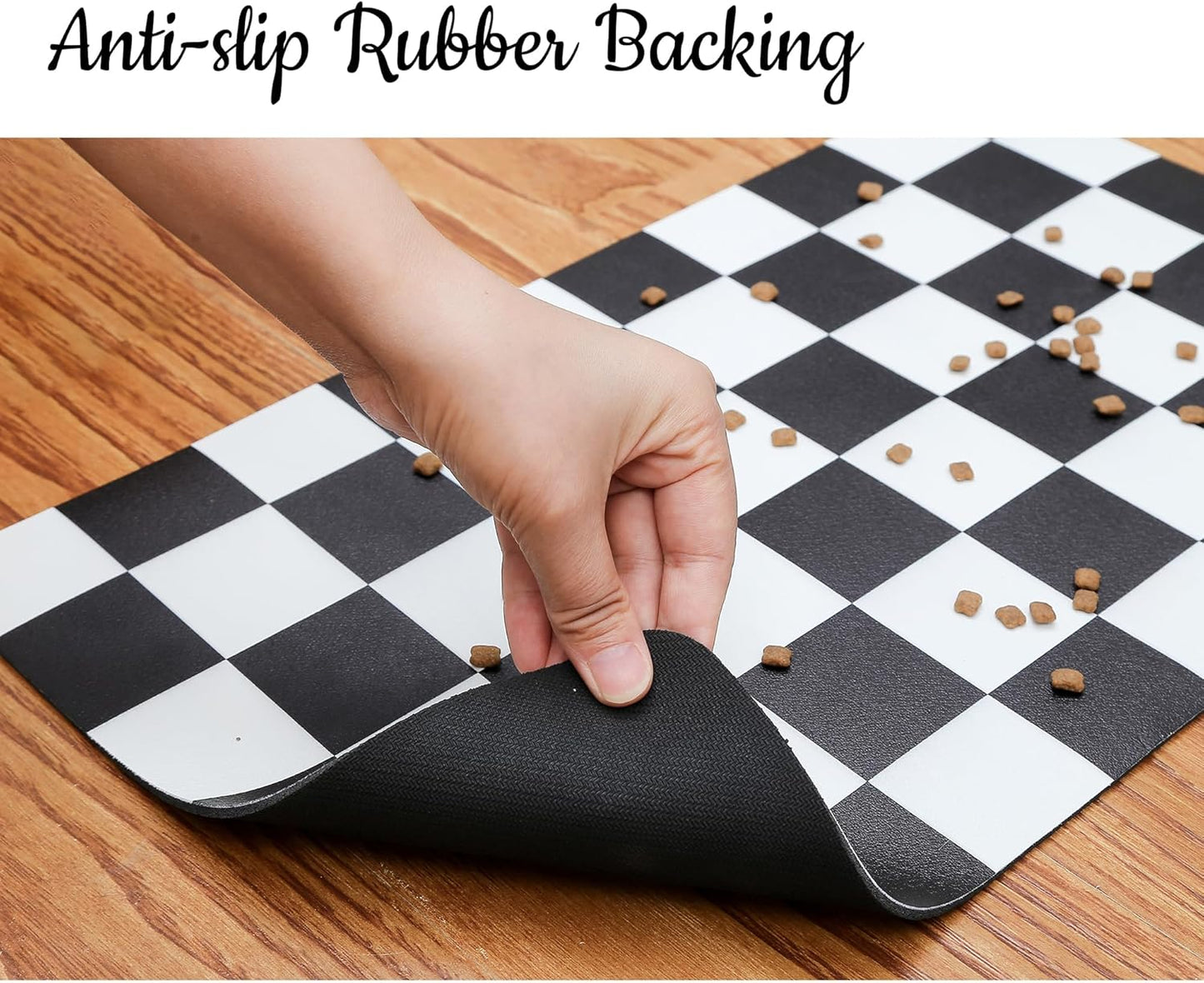 Ralxion Checkered Dog Feeding Mat, Absorbent Mats for Dog Food and Water Bowl, Dispenser, Feeder, Retro Aesthetic Black Checkerboard Pet Placemat for Dogs, Cats, Puppy Accessories, 16" X 24”