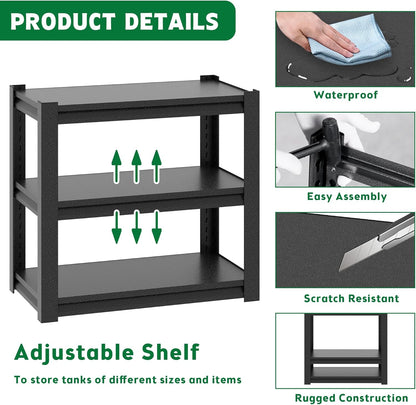 Metal Aquarium Stand with a Adjustable 3-Tier Fish Tank Rack,Tank Not Included,for Home Office(31.5" L x 18" W x 34" H). (Black)