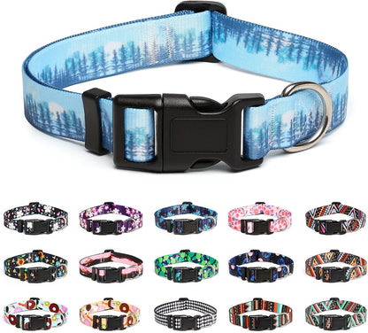 Mercano Adjustable Dog Collar - Special Design Patterns, Soft Nylon Comfortable Durable Pet Collar for Small Medium Large Dogs (M, Forest)