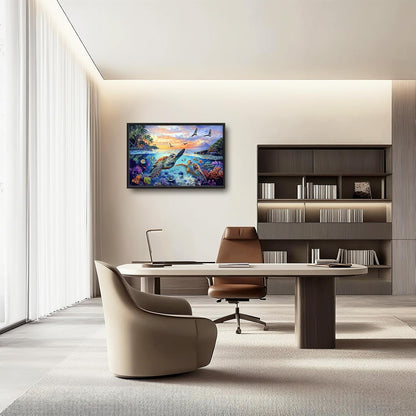 Framed Large Sea Turtle Wall Art for Living Room, Oversized Ocean Turtle Wall Decor Seascape Underwater Marine Life Canvas Painting Home Decoration for Living Room Bedroom Office 36"x24"