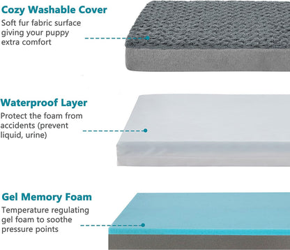 Jumbo Human Dog Bed, Orthopedic Memory Foam Pet Mat, Washable Dog Crate Bed with Cooling Gel, Removable Cover & Waterproof Lining