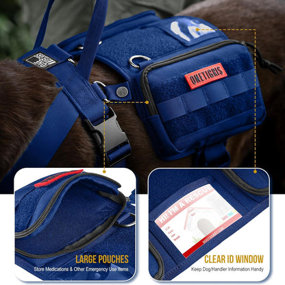 OneTigris Service Dog Vest Harness, Service Dog Cape Guardian Dog Backpack Harness with Pouches Dog Saddle Bag for Small Medium and Large Dogs (Blue, Small)