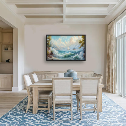 Framed Large Sailboat Wall Art for Living Room, Oversized Sea Coastal Wall Decor Beach Nautical Canvas Painting Seascape Pictures Home Decoration for Living Room Bedroom Office 36"x24"