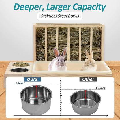 MOBYKE 3 in 1 Rabbit Hay Feeder with Litter Box, Wood, Mess Proof, for Guinea Pig, Chinchillas, Hamster, Dwarf Rabbit