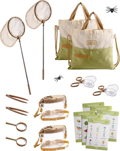ROBUD Dual Kids Explorer Kit, Bug Catcher Kit with Bags Kit, Green Outdoor Exploration Set for Camping, Montessroi Toy for Kids Coming Closer to Nature，WRP29