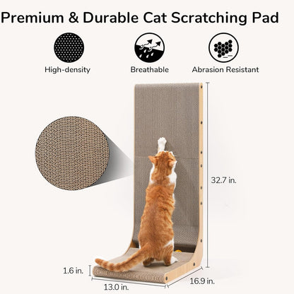 FUKUMARU Cat Scratcher, 32.7 Inch L Shape Cat Scratch Pad Wall Mounted, Cat Scratching Cardboard with Ball Toy for Indoor Cats, Extra Large