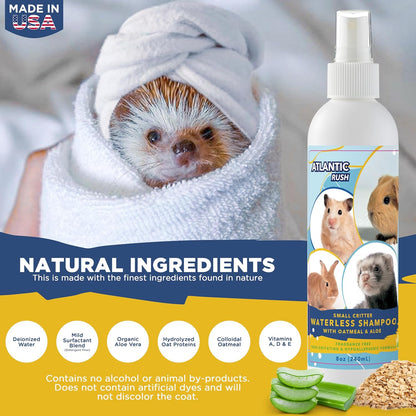 Small Critter Shampoo Bundle - 8oz Fragrance Free & 8oz No Rinse Shampoo for Ferrets, Guinea Pigs, Hedgehogs, Sugar Gliders, Rabbits & Hamsters - Small Animal Complete Bathing Set