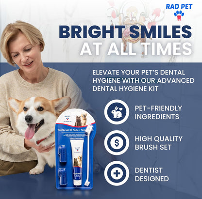 Rad Health Dental Kit - Dog Toothbrush and Toothpaste Kit for Daily Oral Care, Dual Brushes for Deep Cleaning, Safe for Cats & Dogs, Reduces Bad Breath, Prevents Gum Disease