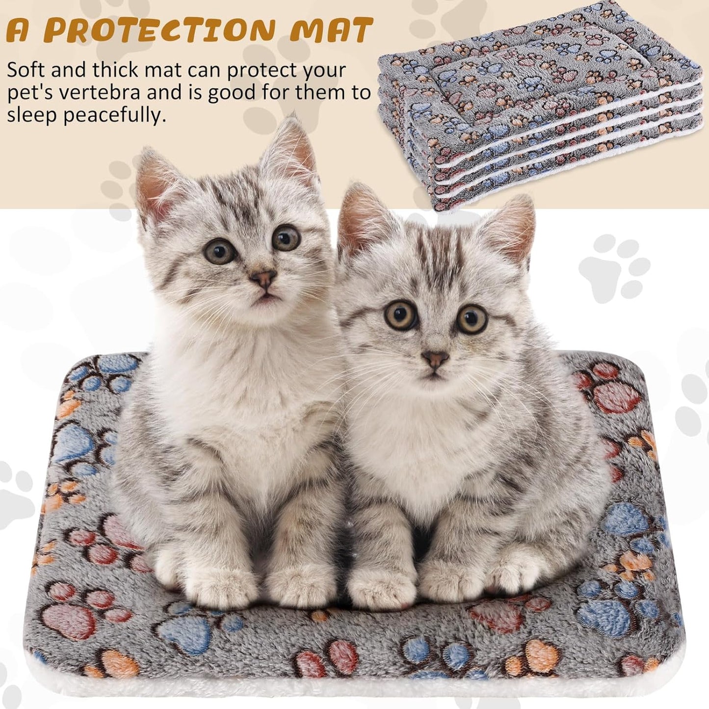 4 Pack Ultra Soft Dog Cat Bed Mat with Cute Prints Reversible Fleece Dog Crate Kennel Pad Cozy Washable Thickened Hamster Guinea Pig Pet Bed Mat for Small Animals(13 x 19 Inches,Gray)