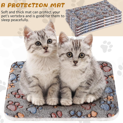 4 Pack Ultra Soft Dog Cat Bed Mat with Cute Prints Reversible Fleece Dog Crate Kennel Pad Cozy Washable Thickened Hamster Guinea Pig Pet Bed Mat for Small Animals(13 x 19 Inches,Gray)