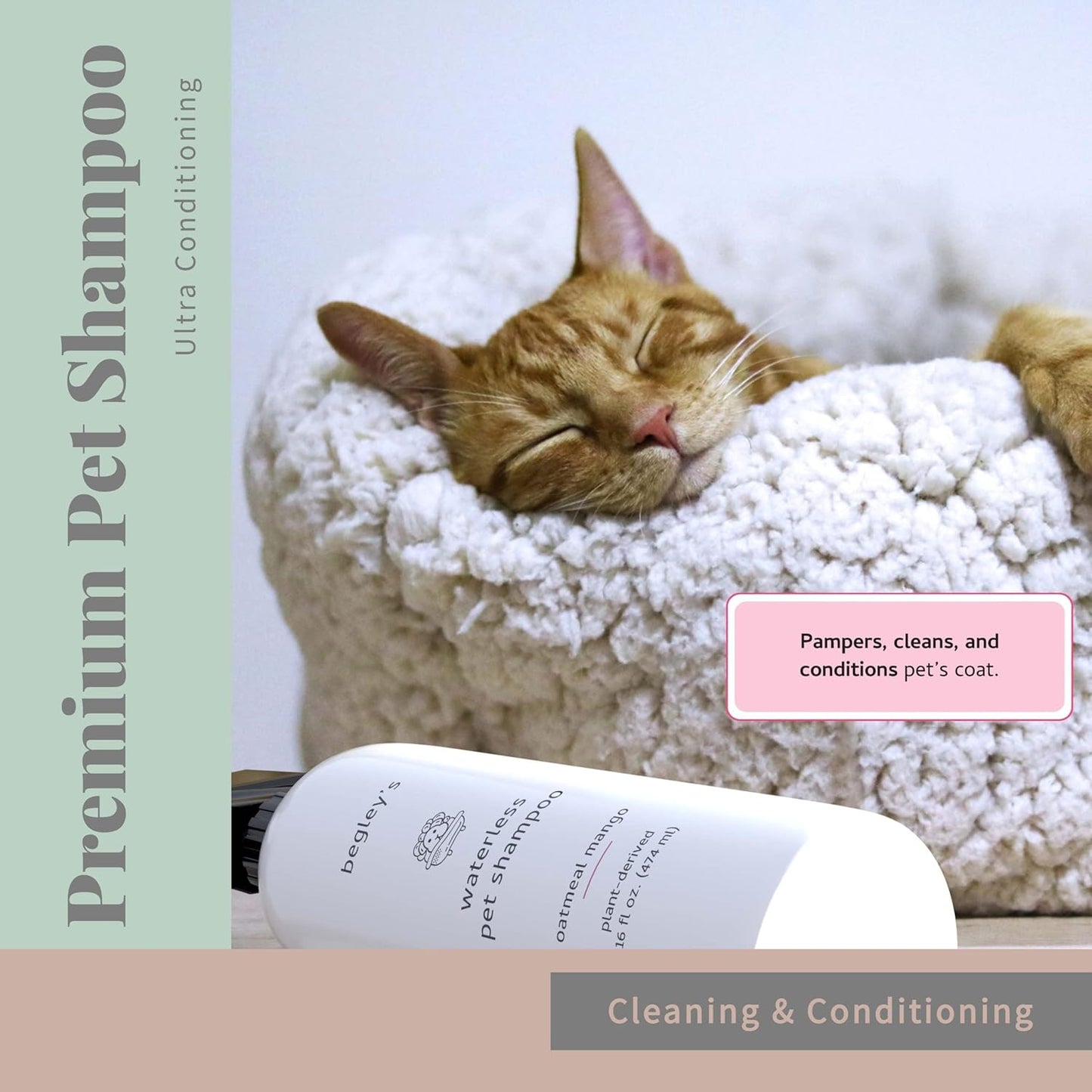 Begley’s No Rinse Waterless Pet Shampoo, Bathless Cleaning, Deodorizing, and Odor Removal for a Shiny, Fresh Smelling Coat - Effective for Dogs, Puppies, and Cats - Fresh Oatmeal Mango Scent