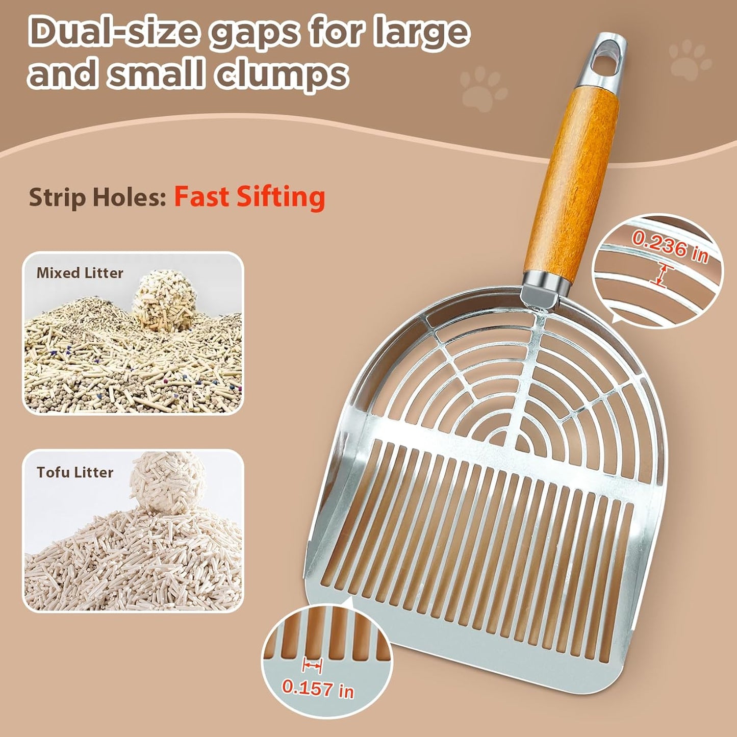 Cat Litter Scoop, Litter Scooper, Metal Cat Litter Scoop, Stainless Steel Cat Litter Scoop, Kitten Pooper Lifter, Kitty Metal Scooper with Holder for Cat Litter Box Strip Holes Easy Cleaning
