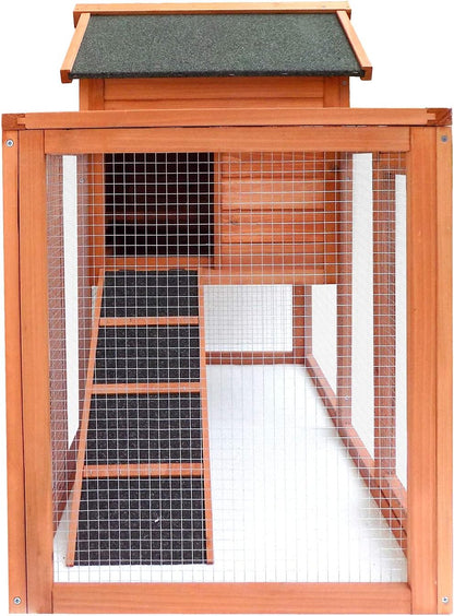 Rabbit Hutch Chicken Coop Kennel Easily Assembled 2 Story with Removable No Leak Tray Solid Fir Wood Weatherproof for Indoor Outdoor Pets