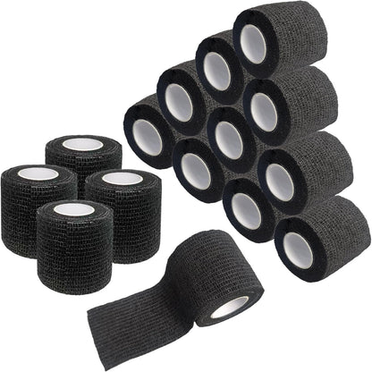 Self Adhesive Tape Wrap 15Rolls,Non-Woven Self Adherent Vet Wrap Tape,5CM x 4.5M Cohesive Bandage Tape for Wrist & Ankle,Elastic Grip Cover (Black-15ROLLS)